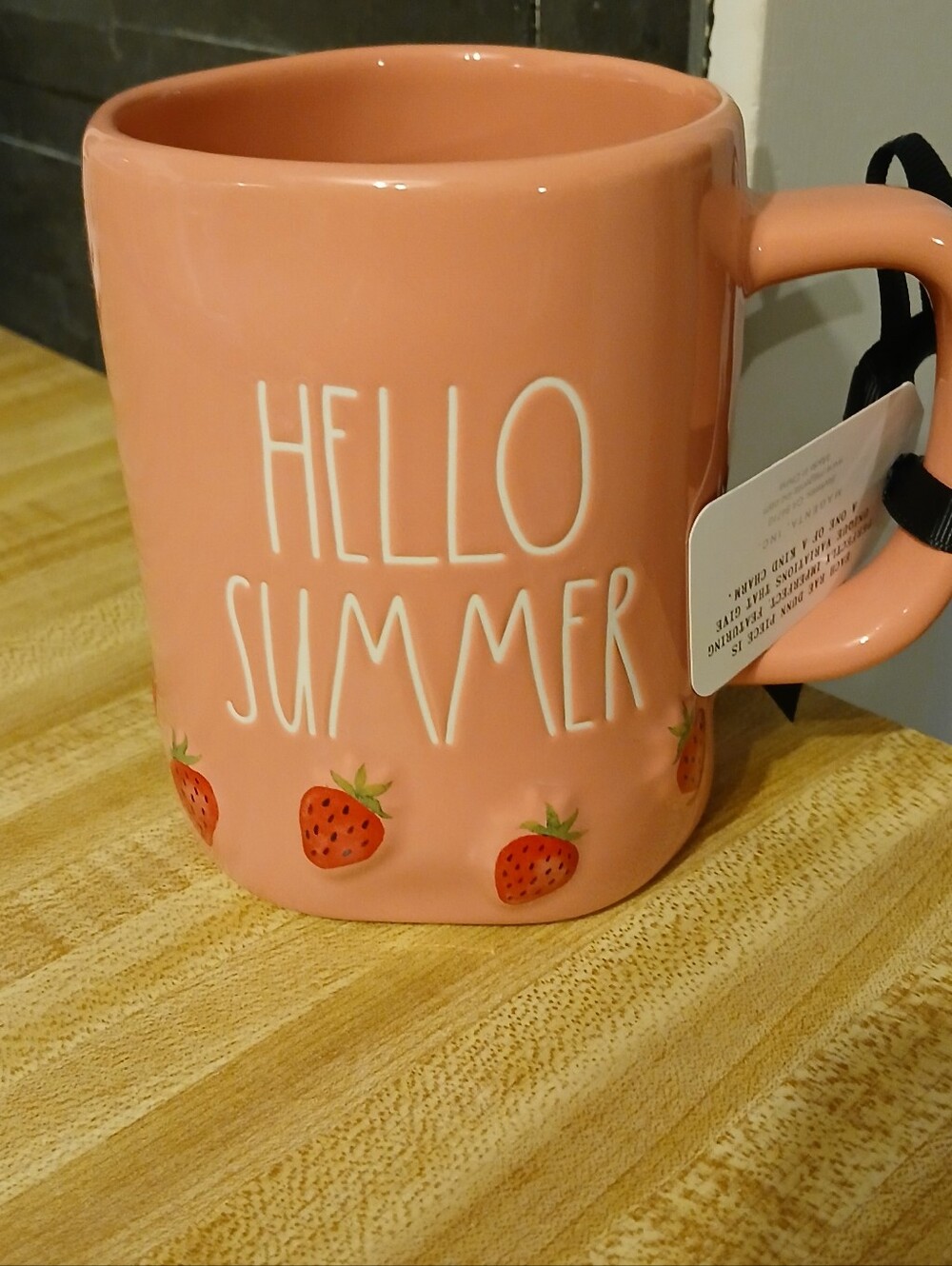 Rae Dunn Pink "Hello Summer" Strawberry Ceramic Mug